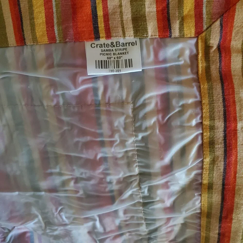 Crate & Barrel VTG Samba Stripe Table Cloth Picnic Blanket Multicolor 60x60